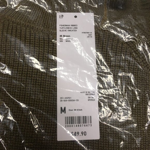 NWT Uniqlo U Fisherman Ribbed Turtleneck Long-sleeved Sweater, Brown, M - Picture 2 of 3